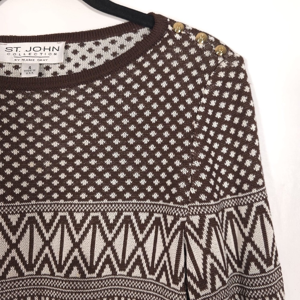 ST. JOHN‎ COLLECTION Women’s Knit Top Pullover Geometric USA🇺🇸MADE Size 4